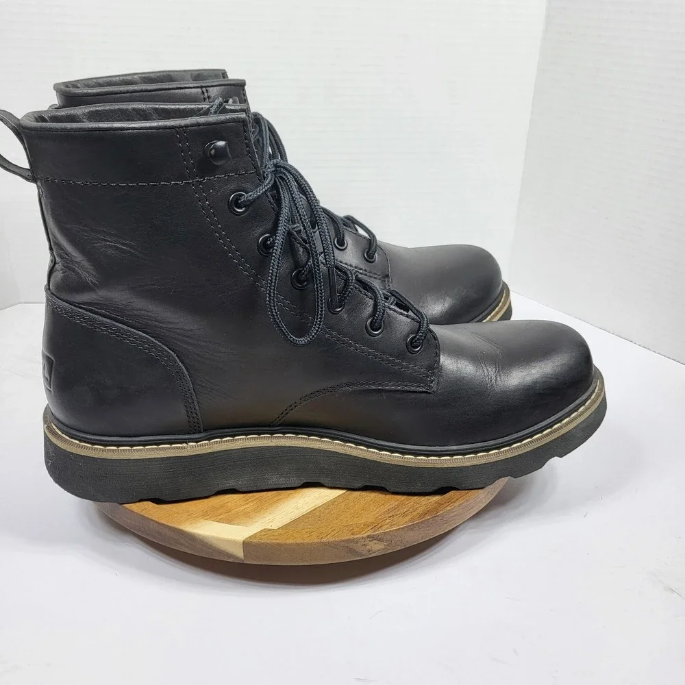 SOREL Mens Slabtown 62 Waterproof Black Full Grain Leather Plain Toe Boots Sz 12